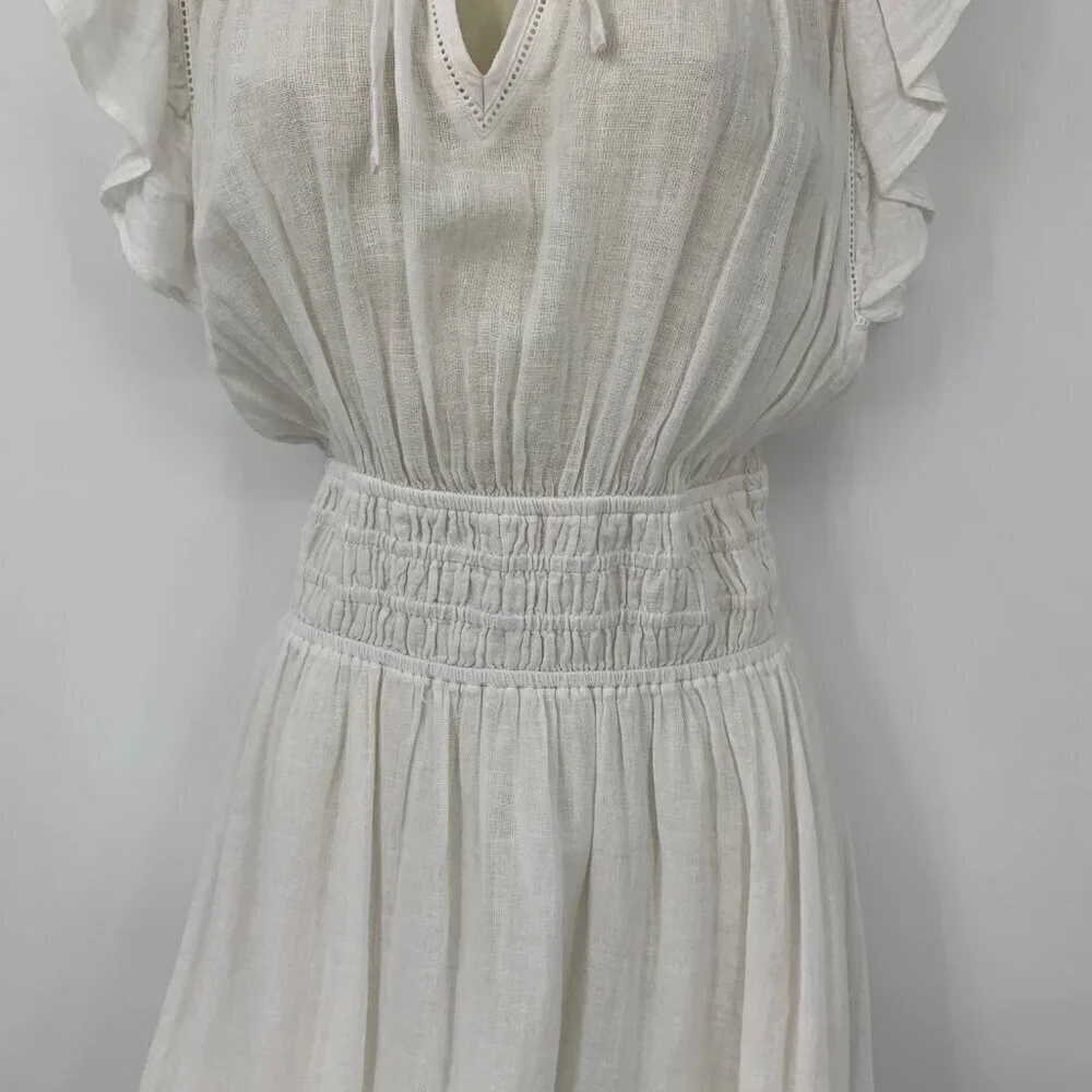 Rails Iona dress midi white lace eyelet linen floaty tie bow cottagecore new M
